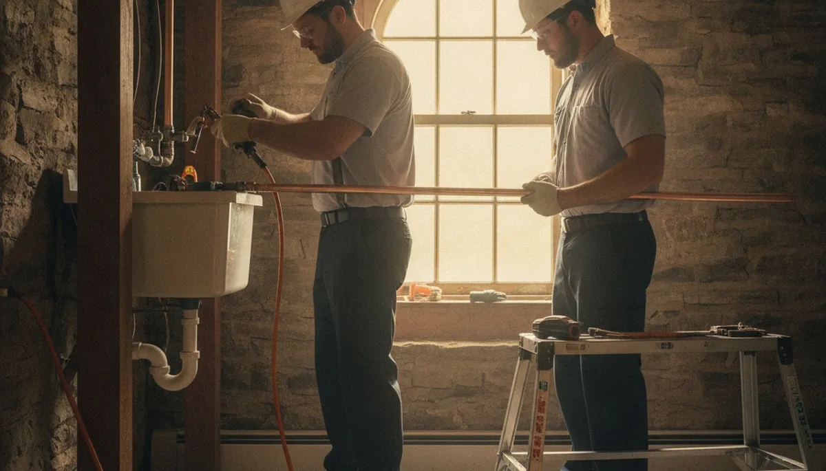 Plumber repairing a pipe in Easton, PA for residential plumbing service