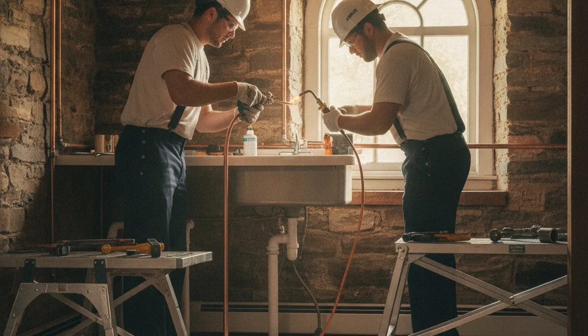 Plumber repairing a pipe leak in Easton, PA for local plumbing service