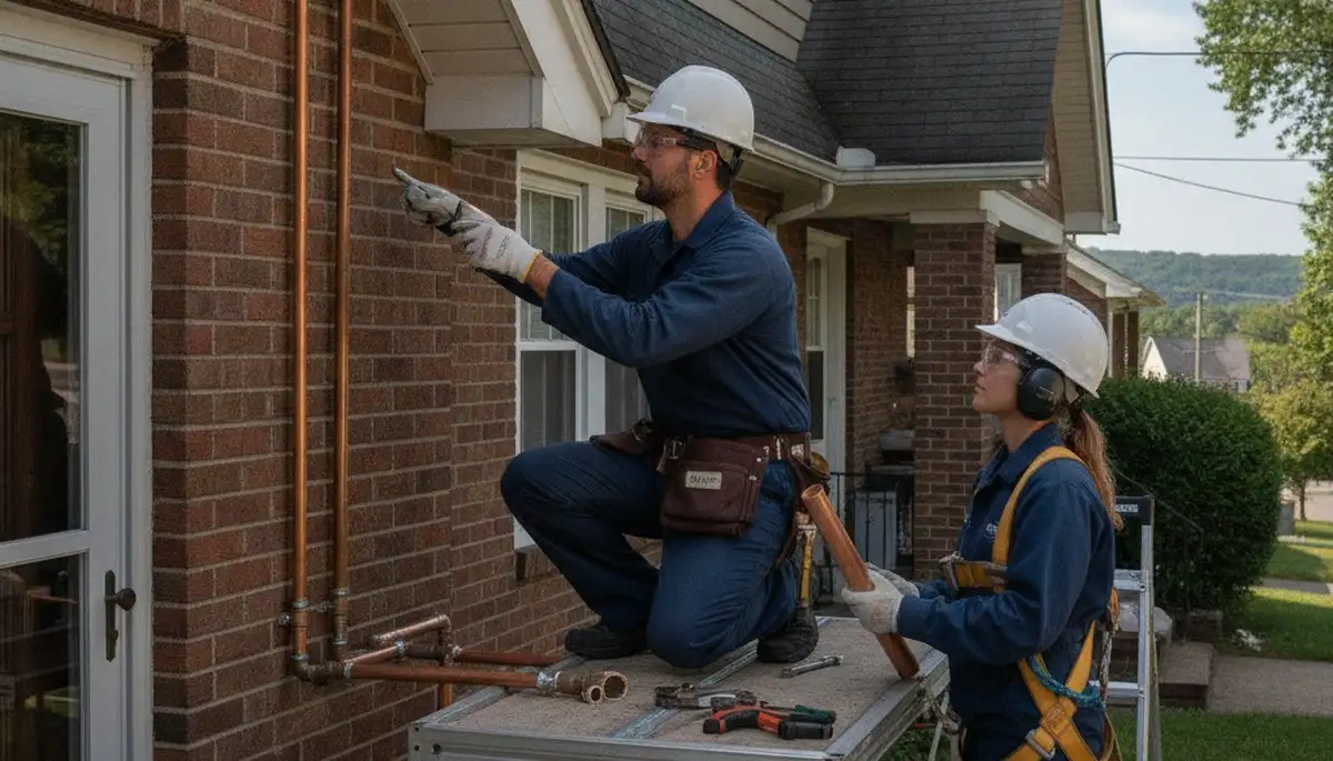 Plumber repairing a pipe in Easton, PA for local plumbing repair service