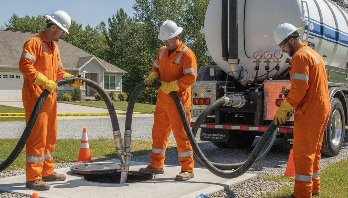 Septic pumping service truck for Easton, PA homes by local plumbers