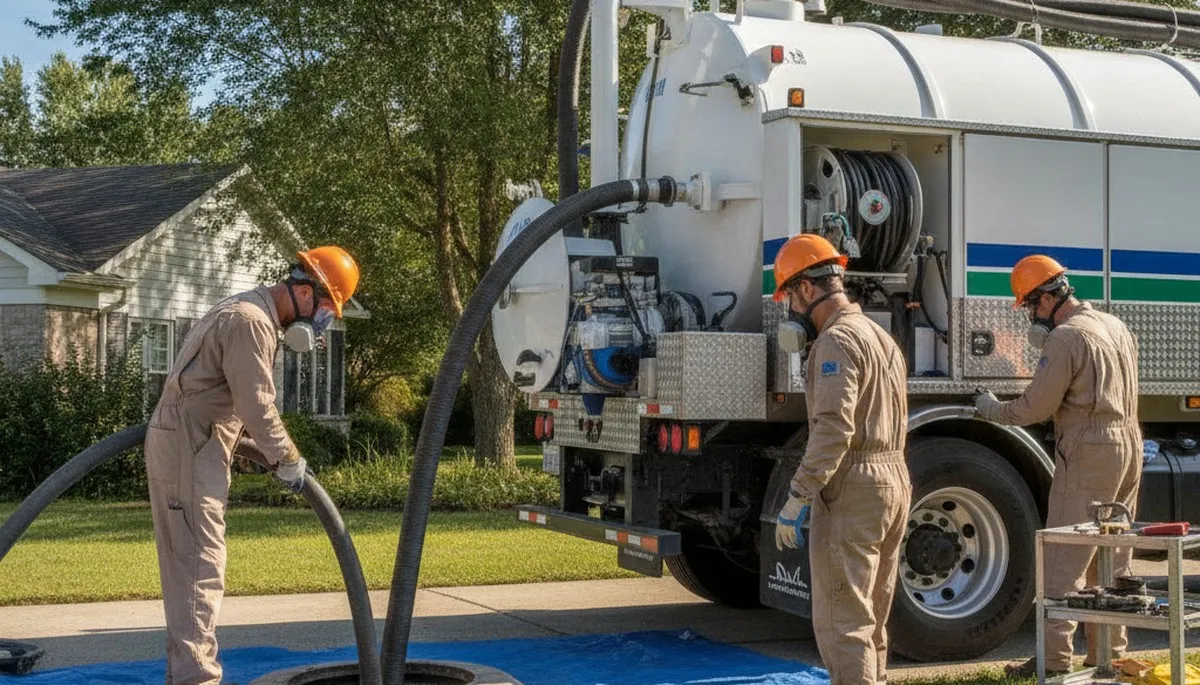 Septic pumping service truck for Easton, PA homes by On Call Plumbers
