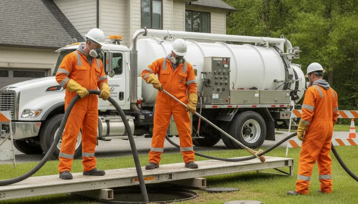 Easton, PA plumbers cleaning septic tank for residential plumbing maintenance