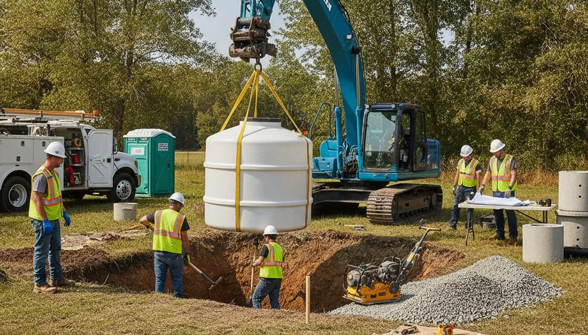 Septic tank installation by Easton, PA plumbers for homes and residential sewer systems
