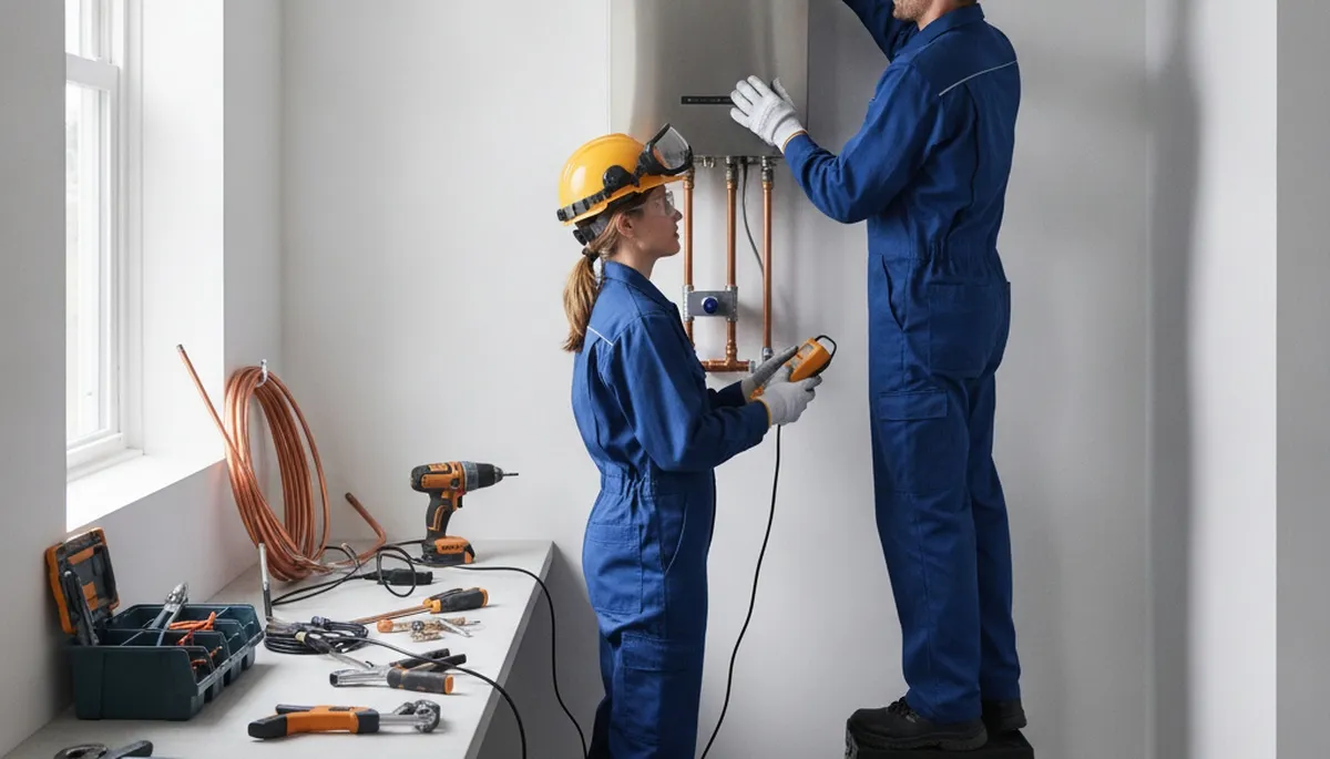 Tankless water heater installation by Easton, PA plumbers for reliable on-demand hot water