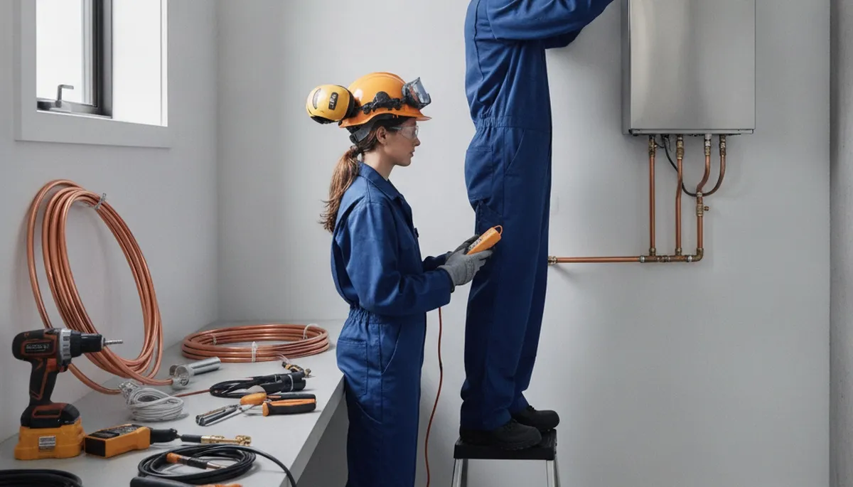 Easton, PA plumber servicing a tankless water heater for reliable on-demand hot water